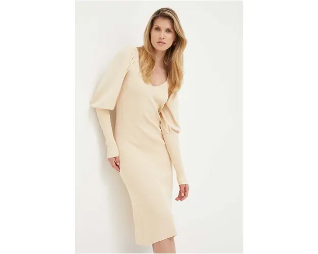 Notes du Nord rochie Gabi Knitted Puff culoarea bej, mini, mulata