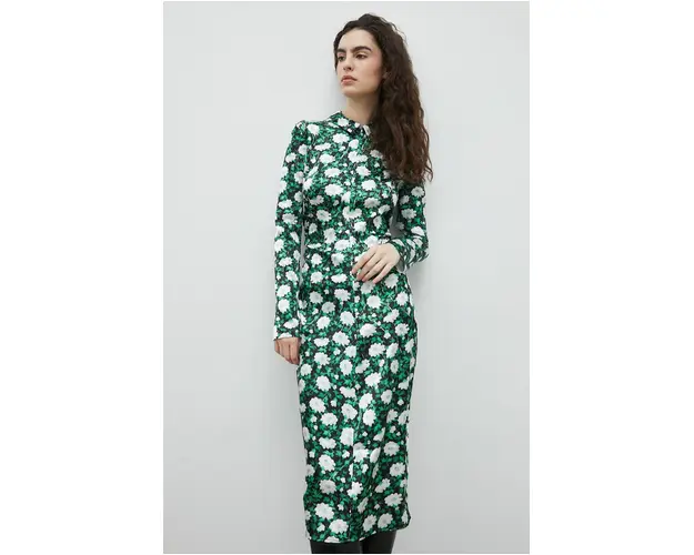 Samsoe Samsoe rochie culoarea verde, midi, drept