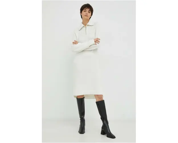 G-Star Raw rochie din amestec de lana culoarea bej, mini, oversize