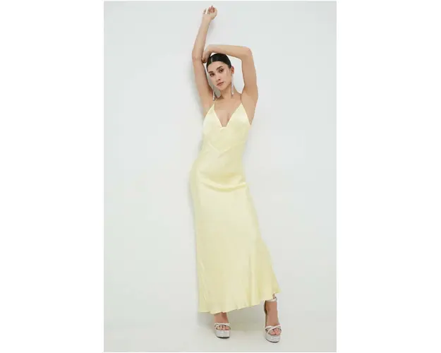 Bardot rochie culoarea galben, maxi, drept