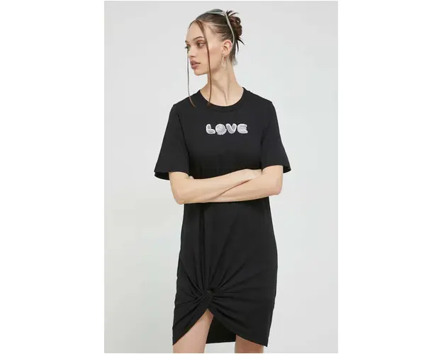 Love Moschino rochie din bumbac culoarea negru, mini, drept