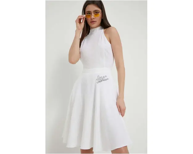 Love Moschino rochie din amestec de in culoarea alb, mini, evazati