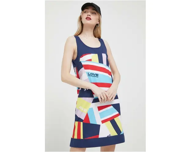 Love Moschino rochie din bumbac mini, drept