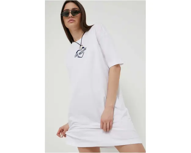 Love Moschino rochie culoarea alb, mini, oversize