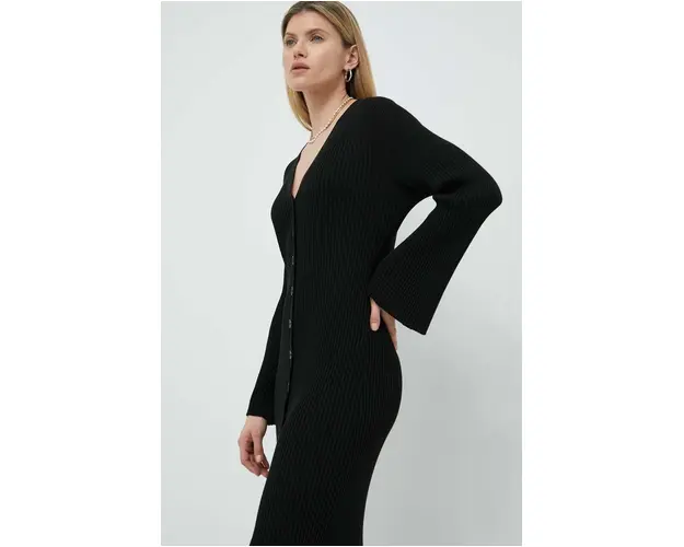 Gestuz rochie culoarea negru, midi, mulata