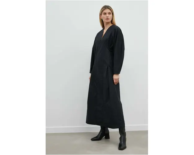 By Malene Birger rochie din bumbac culoarea negru, maxi, evazati