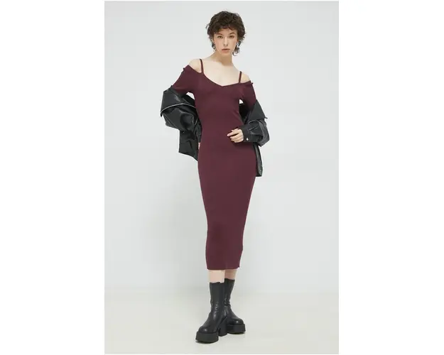 Abercrombie & Fitch rochie culoarea bordo, midi, mulata