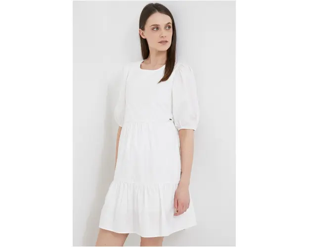 Pepe Jeans rochie din bumbac Bella culoarea bej, mini, evazati
