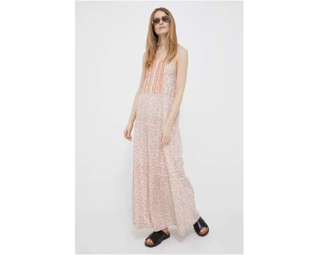 Pepe Jeans rochie culoarea portocaliu, maxi, evazati