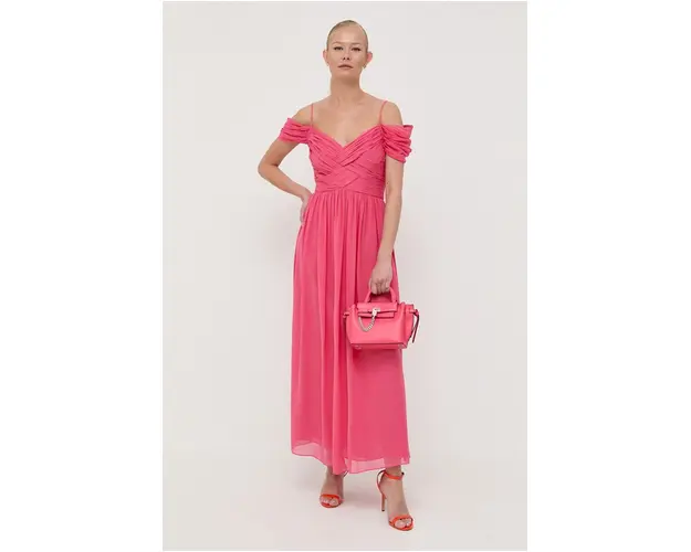 Luisa Spagnoli rochie de matase culoarea roz, maxi, evazati