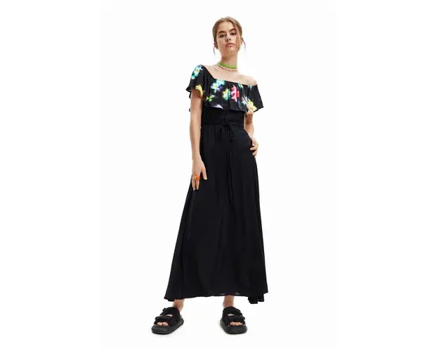 Desigual rochie culoarea negru, midi, evazati