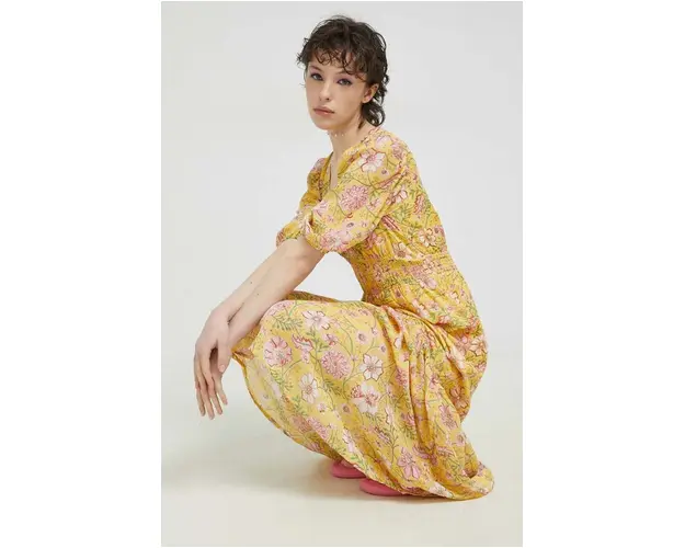 Billabong rochie culoarea galben, maxi, evazati