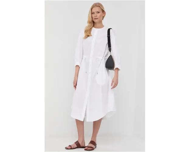 Max Mara Leisure rochie din bumbac culoarea alb, midi, evazati