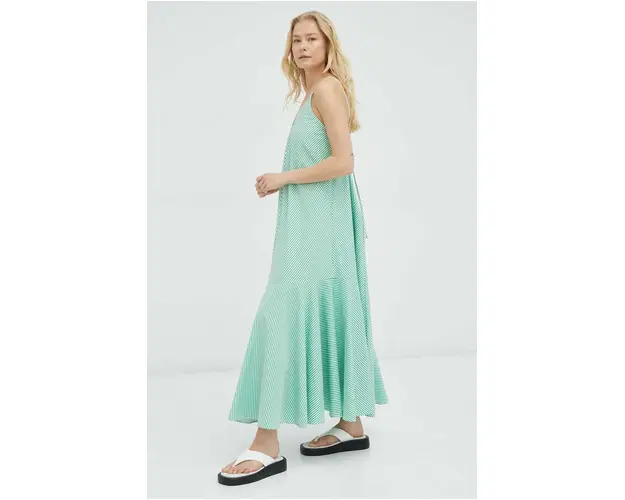 Herskind rochie din bumbac culoarea verde, maxi, evazati