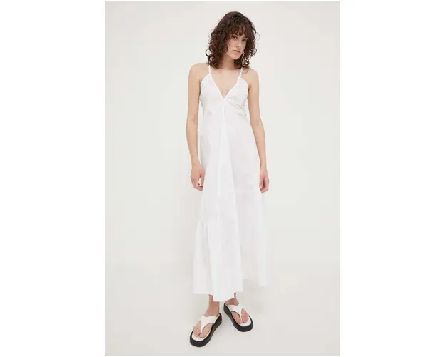 Herskind rochie din bumbac culoarea alb, maxi, evazati