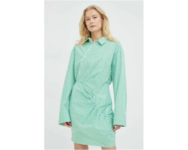 Herskind rochie din bumbac culoarea verde, mini, drept