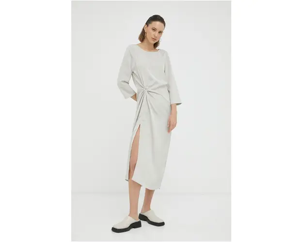 Bruuns Bazaar rochie culoarea gri, midi, drept