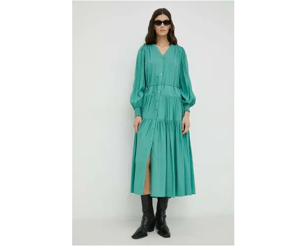Bruuns Bazaar rochie Rosebay Carline culoarea verde, midi, evazati