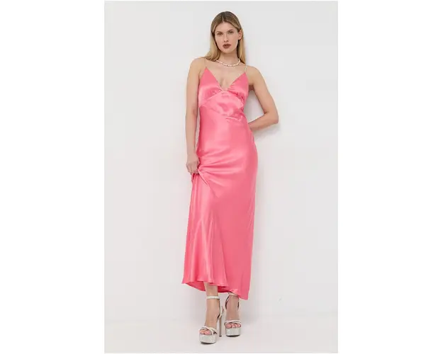 Bardot rochie culoarea roz, maxi, evazati
