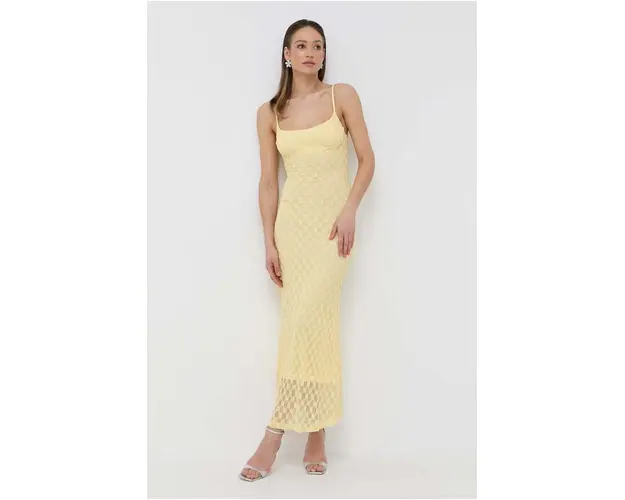 Bardot rochie culoarea galben, maxi, mulata