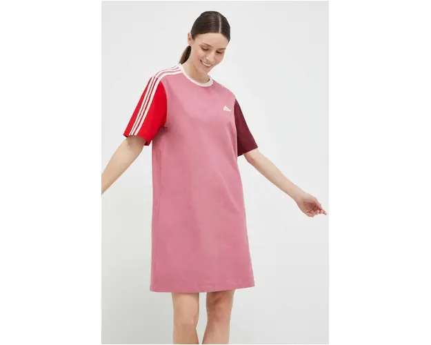 adidas rochie din bumbac culoarea roz, mini, oversize