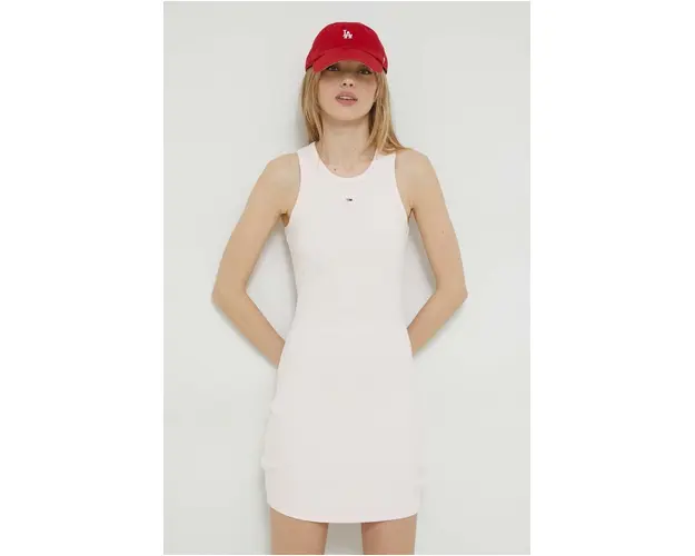Tommy Jeans rochie culoarea roz, mini, mulata