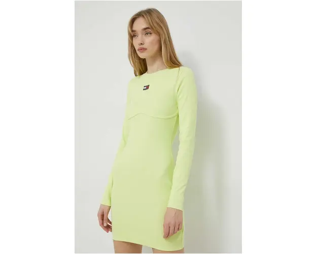 Tommy Jeans rochie culoarea verde, mini, mulata