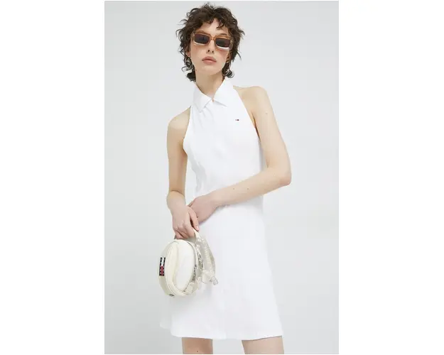 Tommy Jeans rochie culoarea alb, mini, evazati