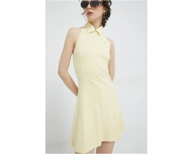 Tommy Jeans rochie culoarea galben, mini, evazati