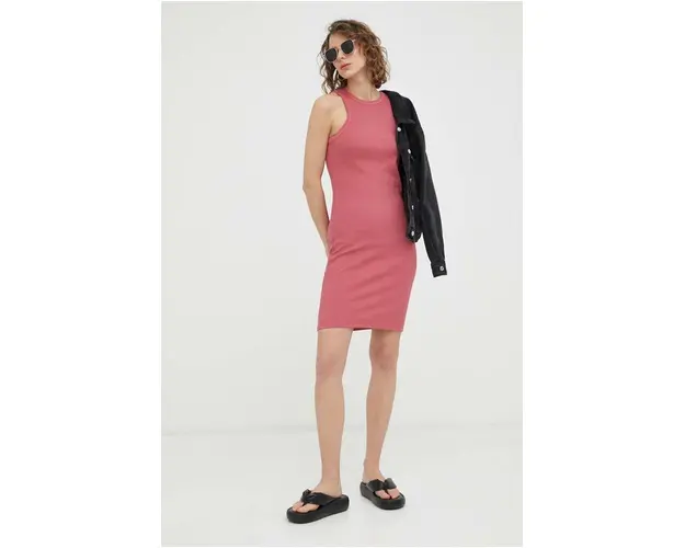 G-Star Raw rochie din bumbac culoarea roz, midi, mulata