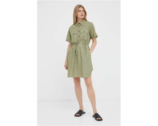 G-Star Raw rochie din amestec de in culoarea verde, mini, evazati