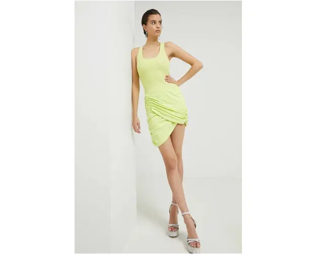 GCDS rochie din bumbac culoarea verde, mini, mulata