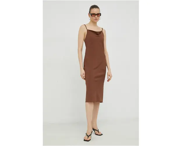 Samsoe Samsoe rochie culoarea maro, midi, drept
