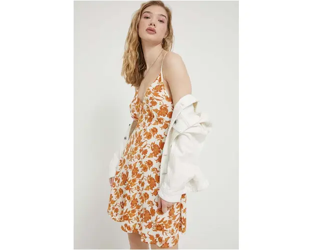 Rip Curl rochie culoarea galben, mini, evazati