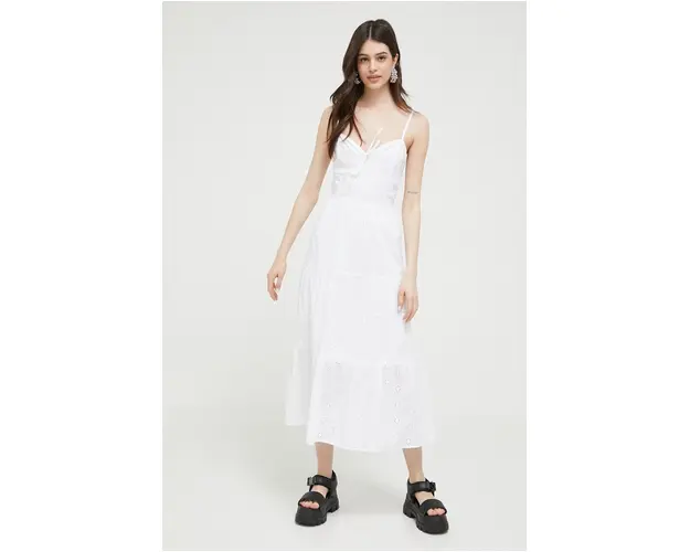 Hollister Co. rochie din bumbac culoarea alb, midi, evazati