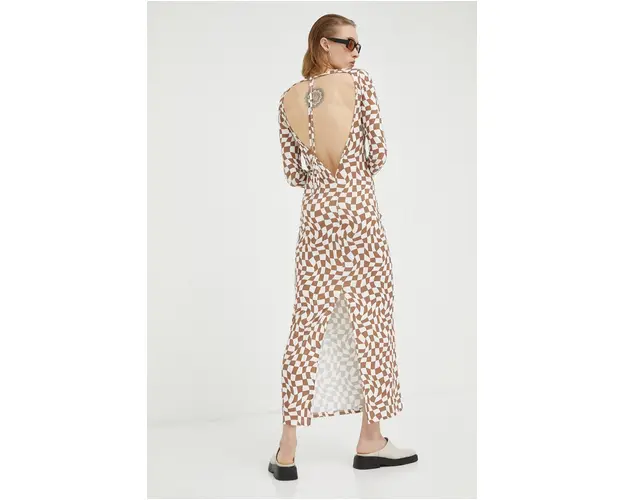 Résumé rochie culoarea maro, maxi, drept