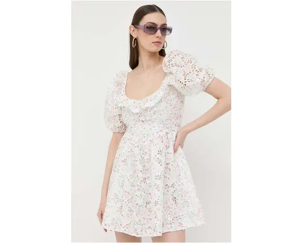 For Love & Lemons rochie culoarea alb, mini, evazati