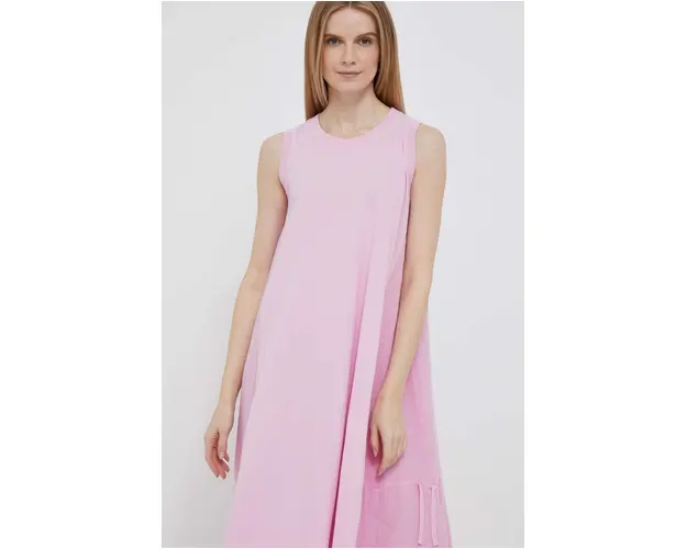 Deha rochie din amestec de in culoarea roz, midi, oversize