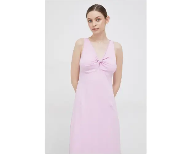 Deha rochie din bumbac culoarea roz, midi, evazati