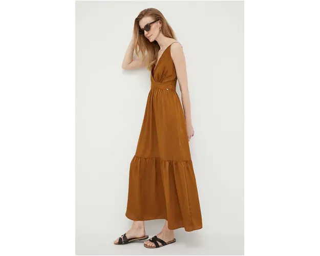 Artigli rochie culoarea maro, maxi, evazati