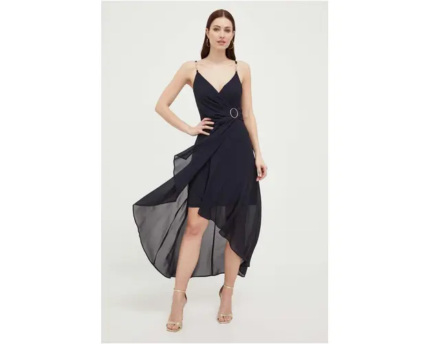 Morgan rochie culoarea albastru marin, maxi, evazati