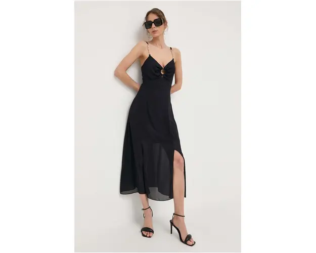 Morgan rochie culoarea albastru marin, midi, evazati