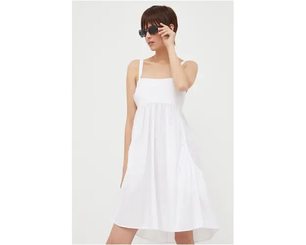 Artigli rochie din bumbac culoarea alb, mini, evazati