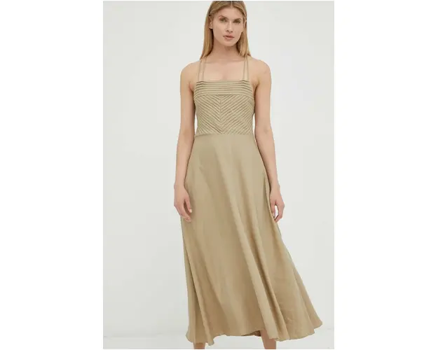 Bruuns Bazaar rochie din amestec de in Oxalis Franca culoarea bej, midi, evazati