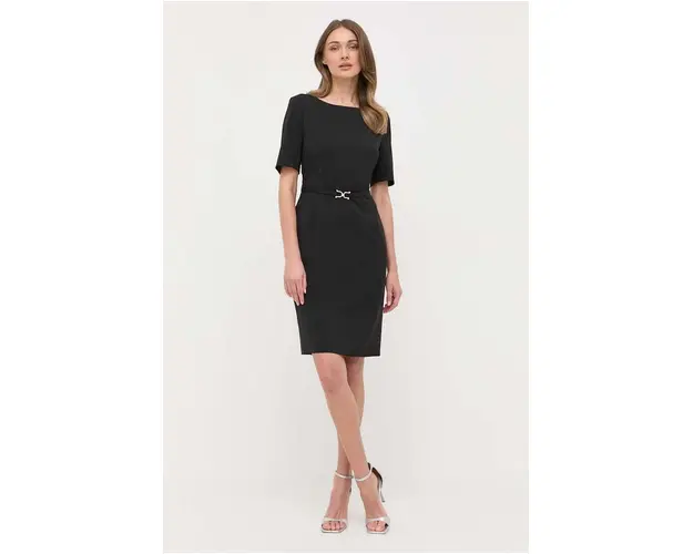 BOSS rochie din lana culoarea negru, mini, mulata
