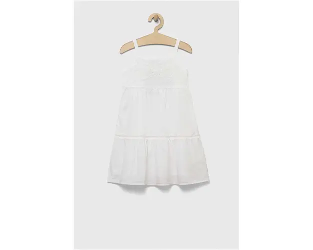 United Colors of Benetton rochie din bumbac pentru copii culoarea alb, mini, evazati