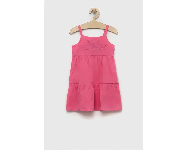 United Colors of Benetton rochie din bumbac pentru copii culoarea roz, mini, evazati