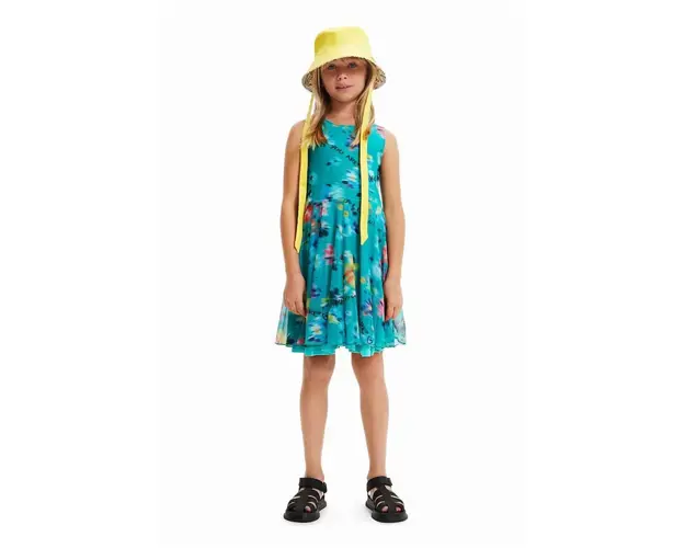 Desigual rochie din bumbac pentru copii culoarea turcoaz, mini, evazati