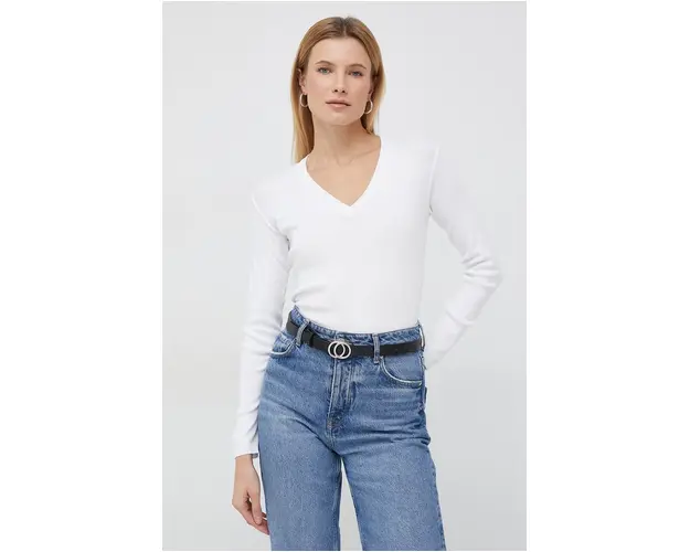 United Colors of Benetton pulover de bumbac femei, culoarea alb, light