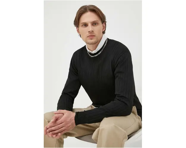 Bruuns Bazaar pulover Leo Rivee barbati, culoarea negru, light